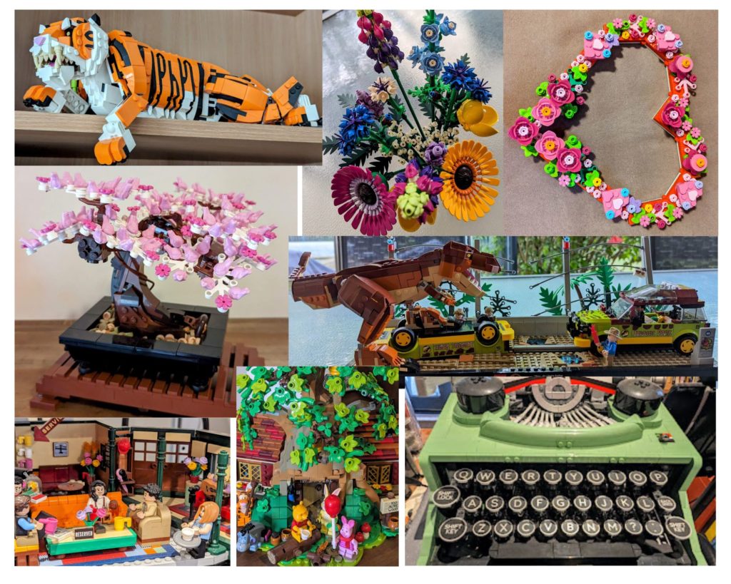 Colourful collage of vaarious Lego builds