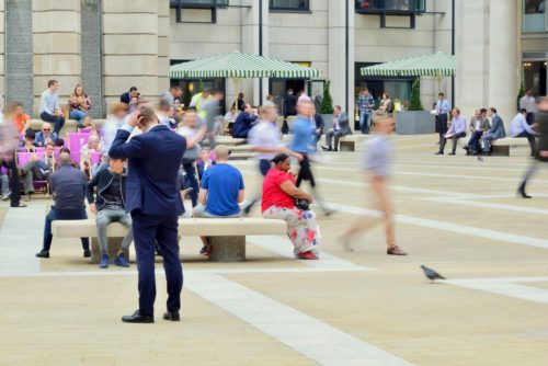 People in a busy city location