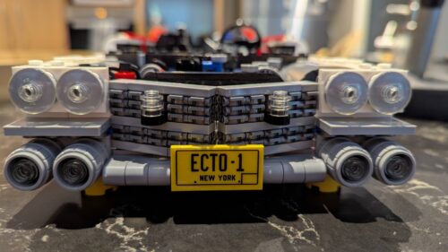 Front shot of Lego Ghostbusters vehicle Ecto-1